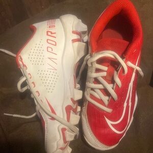 Red and white Nike vapor baseball/softball cleats size 1Y